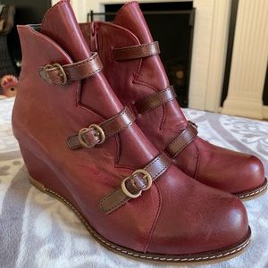 Burgundy leather booties